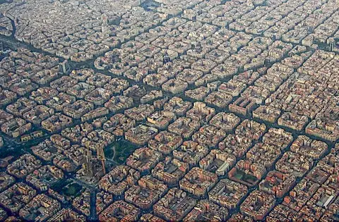 Aerial view of the Eixample grid, Barcelona