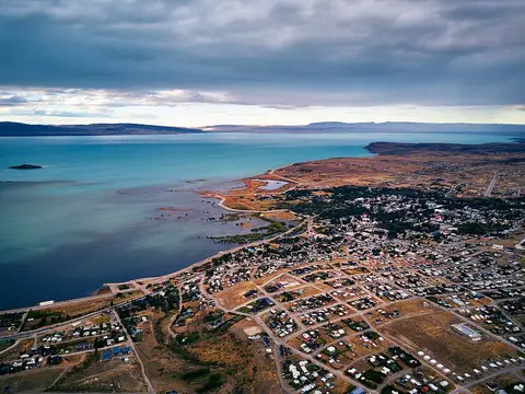 El Calafate on the shore of Lago Argentino from the air