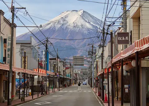 Mount Fuji above Honchō Street, Fujiyoshida