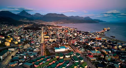 Ushuaia and the Beagle Channel from the air